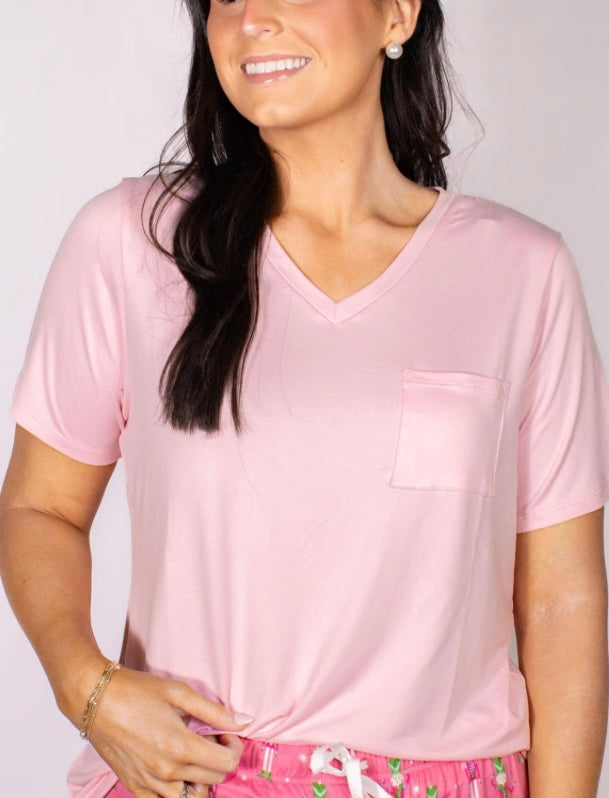V-Neck Pocket Tee Light Pink