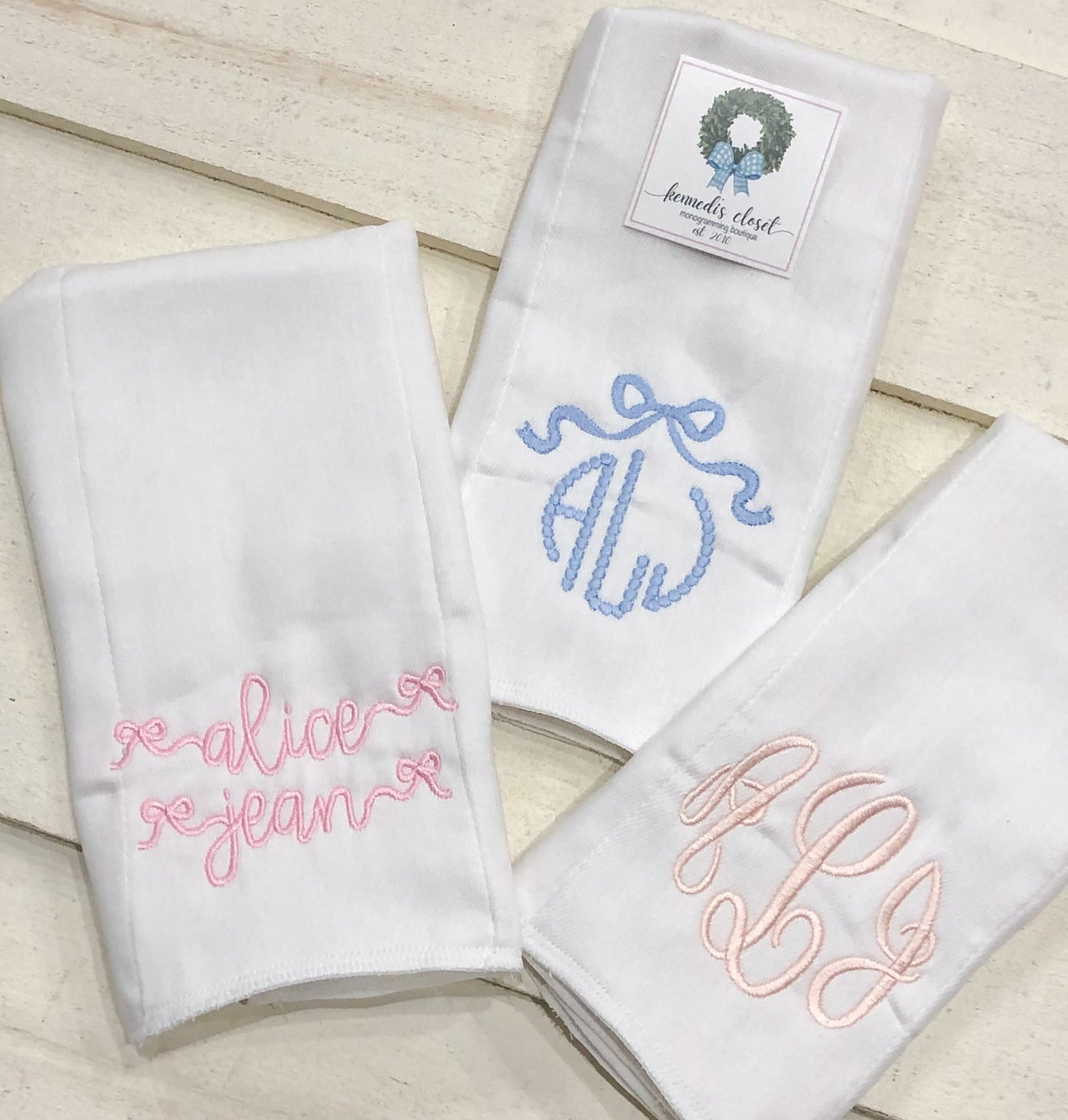 Bow Love (set of 3 burp cloths)