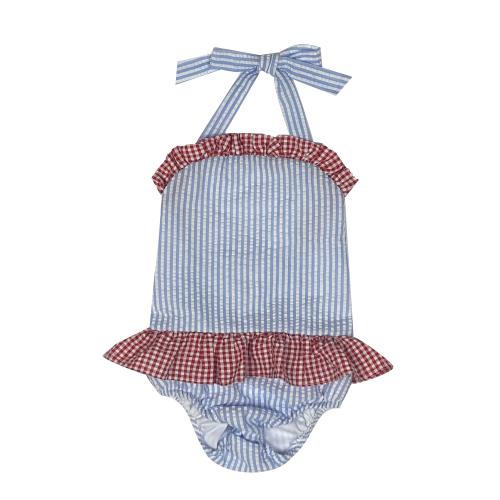 Girls Seersucker Swim One piece