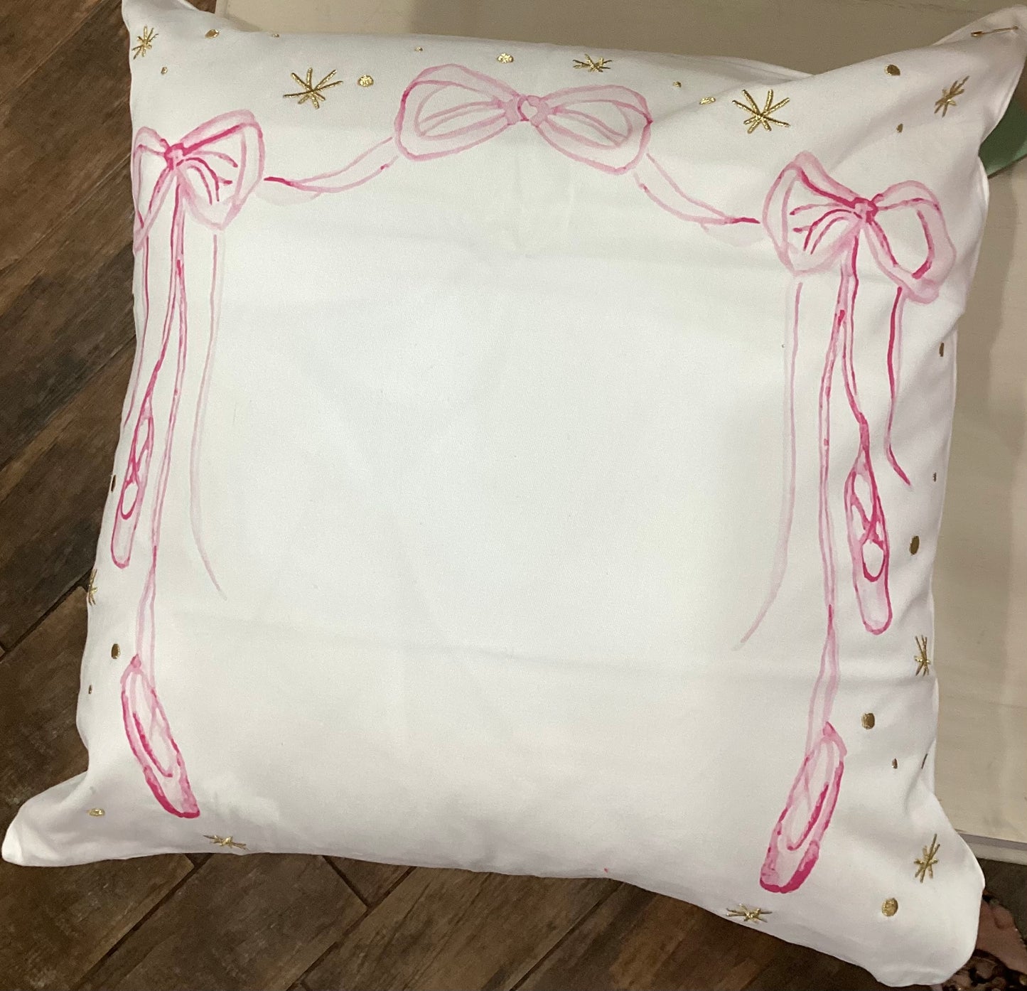 Ballet Shoes & Bows Pillow with Gold Embroidery