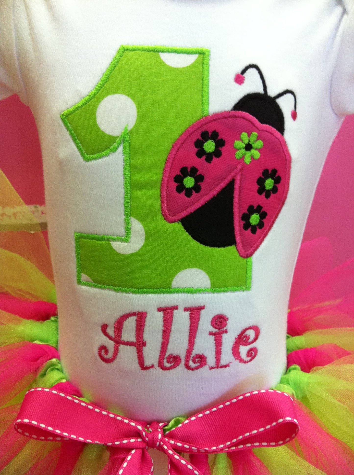 Ladybug Hot Pink and Lime Birthday TuTu Set