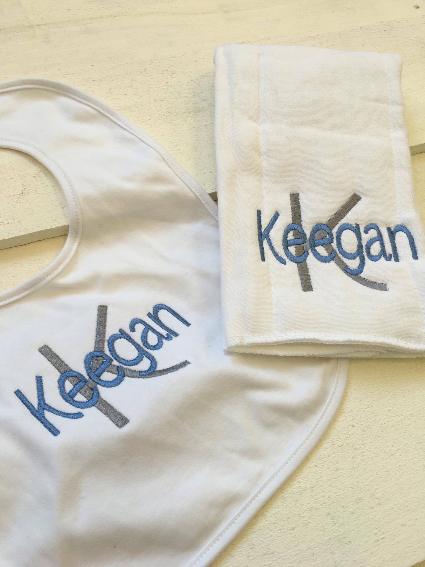 Bib and Burp Cloth Set with Monogram