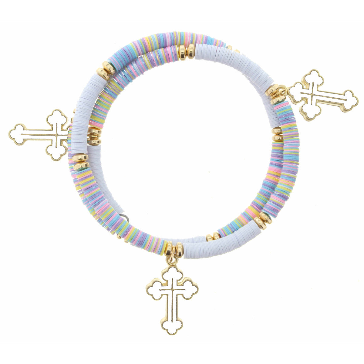 KIDS MULTI SEQUIN WRAP WITH WHITE CROSS CHARMS BRACELET