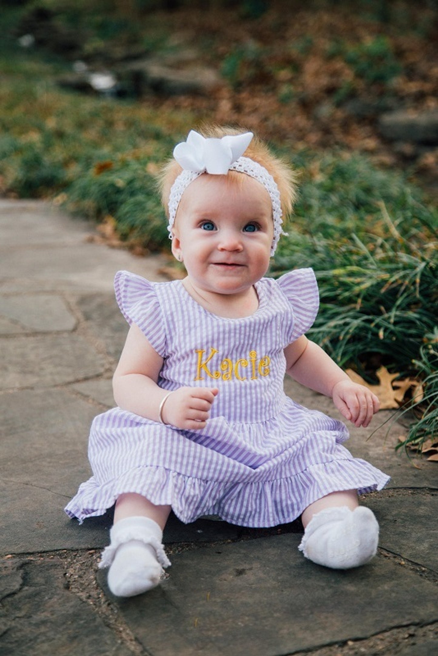 Girls Seersucker Ruffle Dress