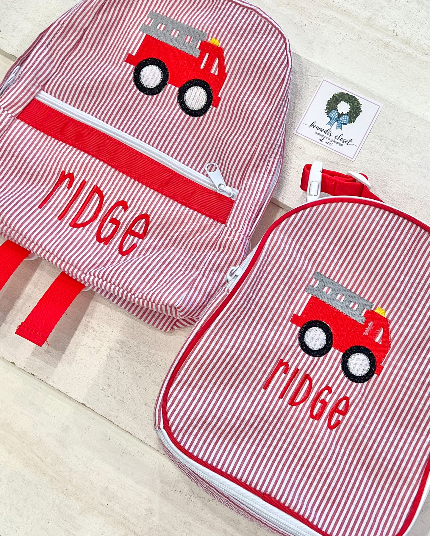 Fire Truck Seersucker Backpack