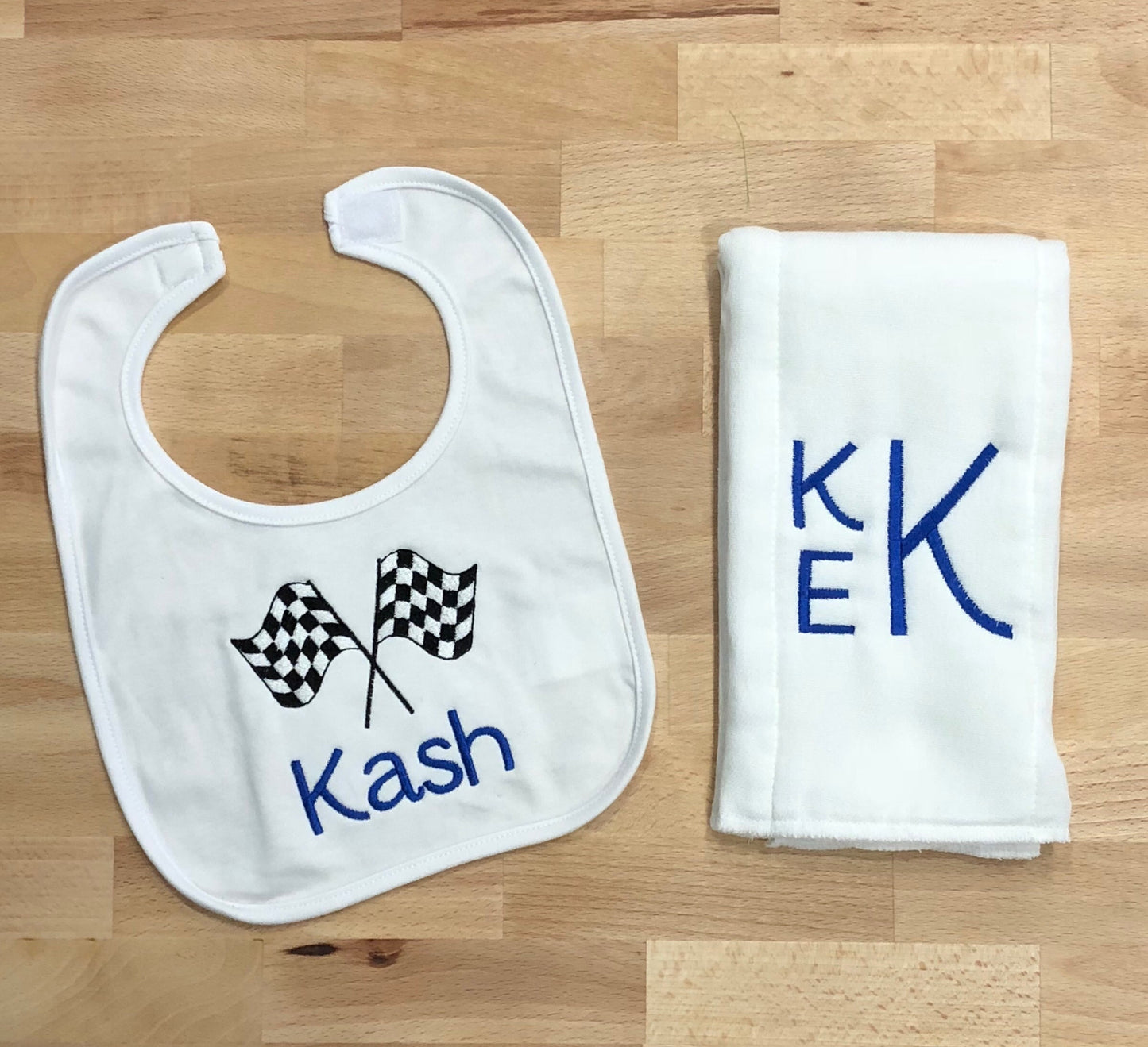Race Car Bib and Burp Cloth Set