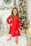 Red Knit Pajamas Set with white piping