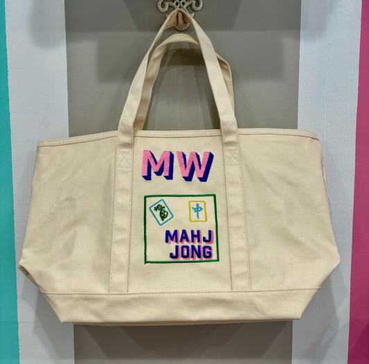 TRVL Large Natural Tote Mahjong Style