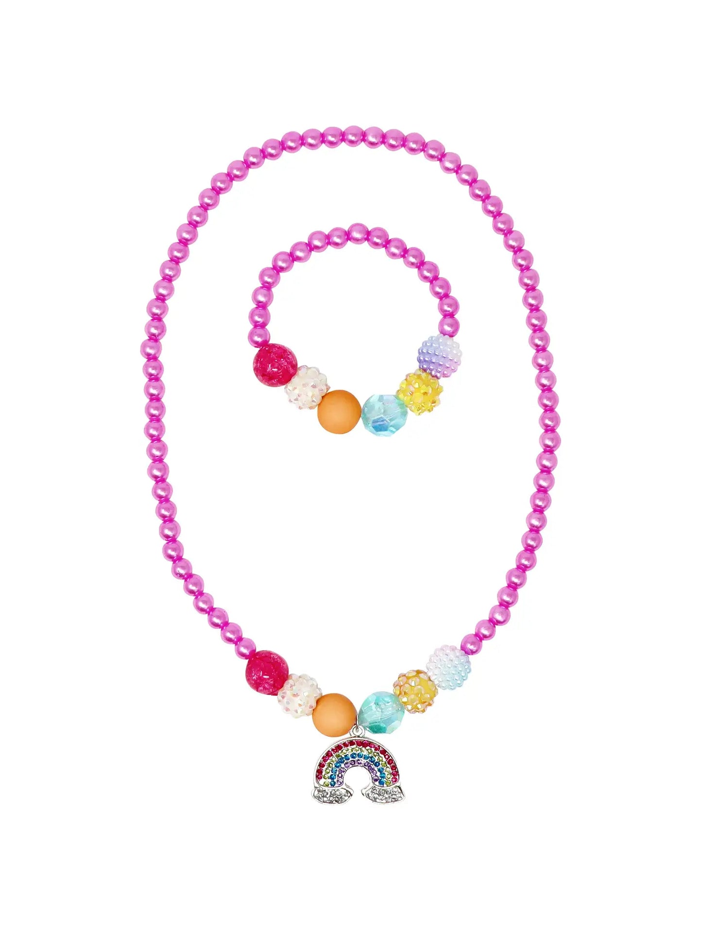 Pink Poppy Rainbow Necklace and Bracelet Set