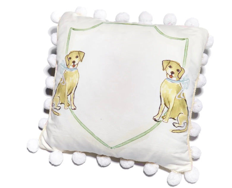 Retriever Pillow with Blue Bow