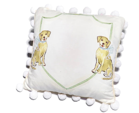 Retriever Pillow with Blue Bow