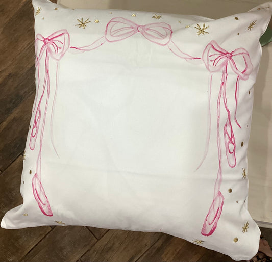 Ballet Shoes & Bows Pillow with Gold Embroidery