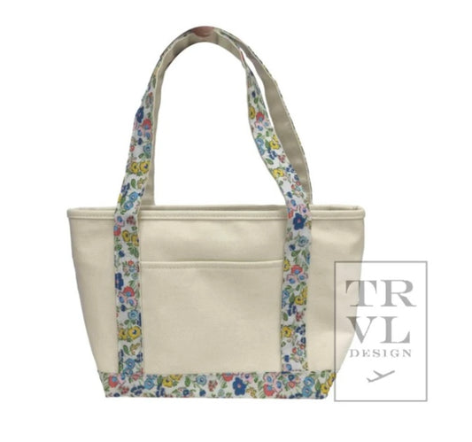 MINI TOTE - COATED CANVAS NATURAL With POSIES TRIM TRVL