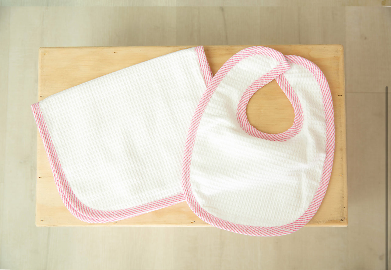 Seersucker Burp Cloth and Bib Set Pink