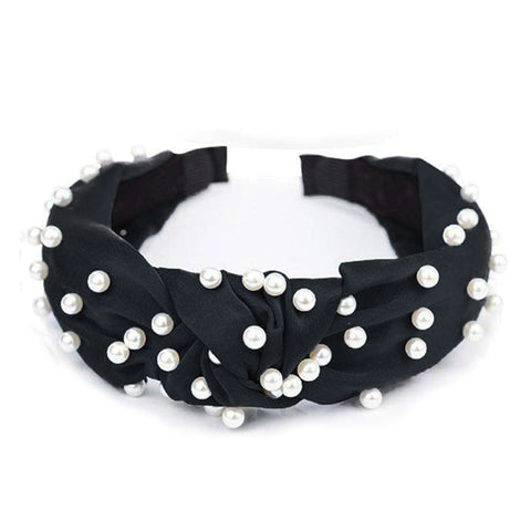 Satin Headband with Pearls Black