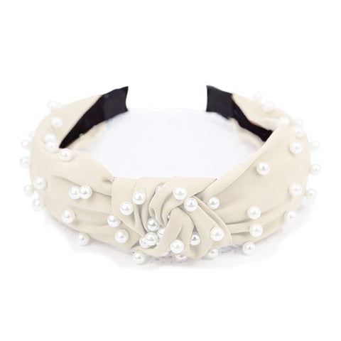 Satin Headband with Pearls Creme