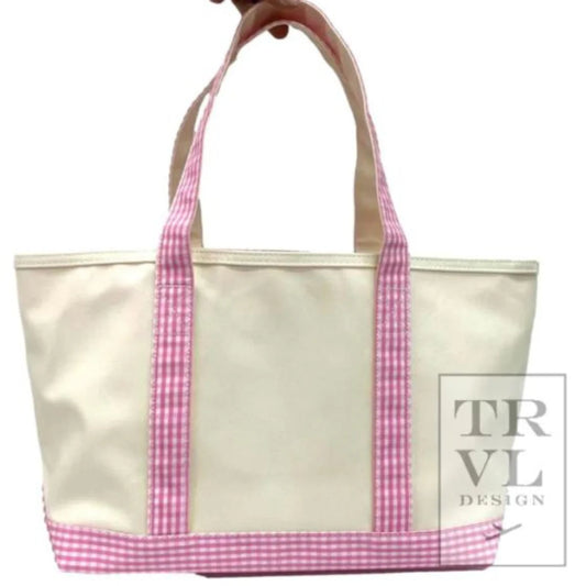 TRVL Pink GIngham Medium  Tote