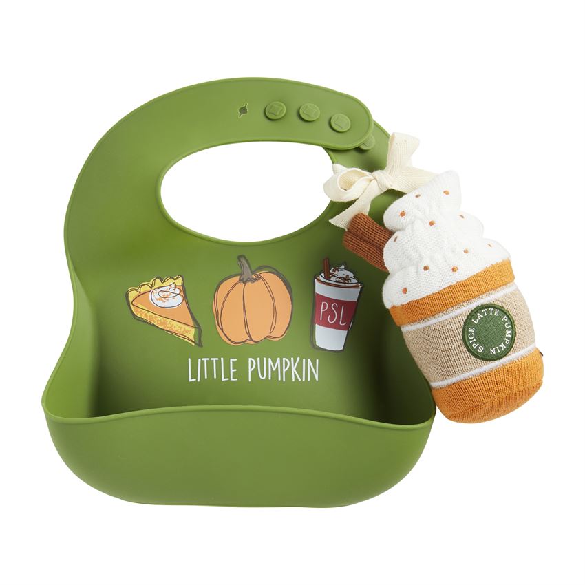 Pumpkin Spice Bib and Rattle Set