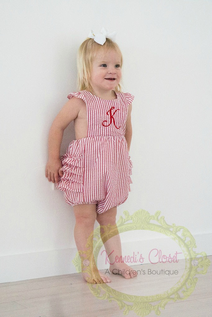 Red Seersucker Ruffle Bubble