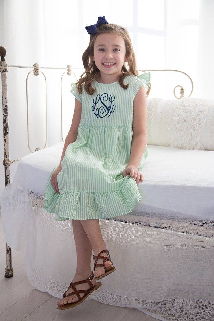 Girls Seersucker Ruffle Dress