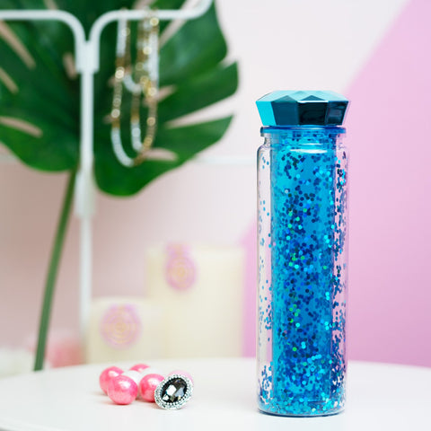Diamond Lid Glitter Water Bottle - Blue