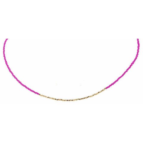 HOT PINK WITH GOLD BEADED SECTION NECKLACE
