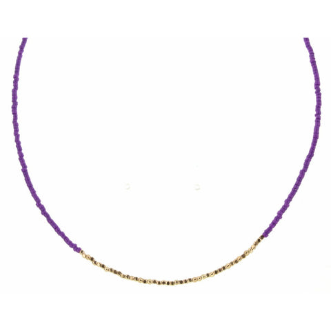 PURPLE SEED BEAD WITH GOLD BEADED SECTION NECKLACE