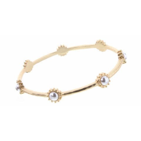PEARL CIRCLE WITH GOLD ACCENTS STATION BANGLE BRACELET