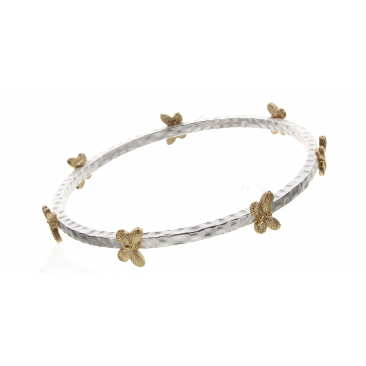 GOLD BUTTERFLY STATION ON SILVER BANGLE BRACELET