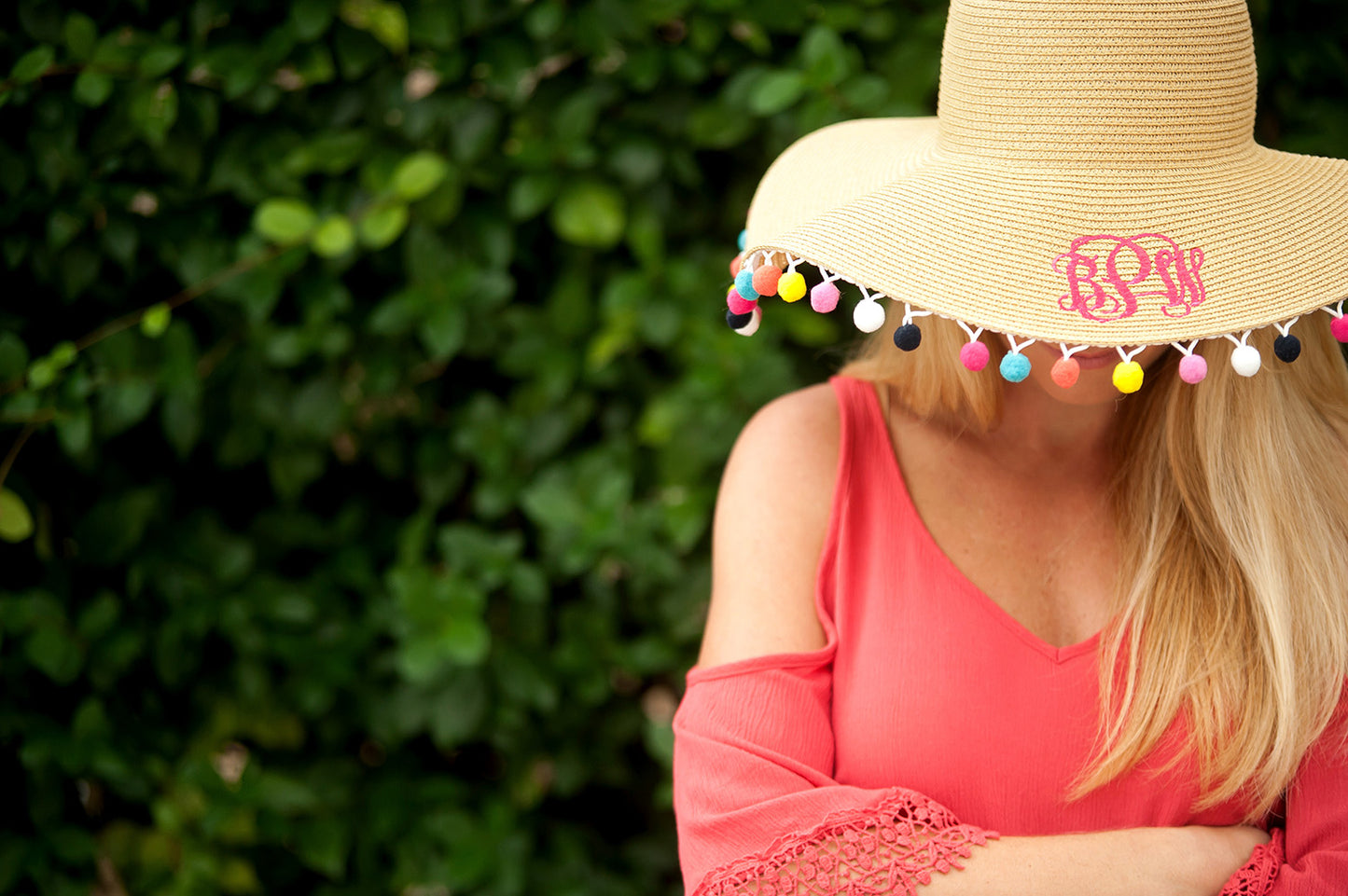 Ladies Pom Pom Floppy Hat