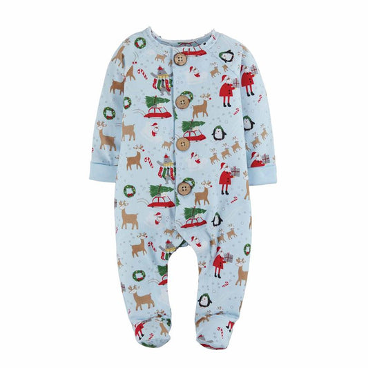 Christmas Pajamas Santa Reindeer- Blue Sleeper