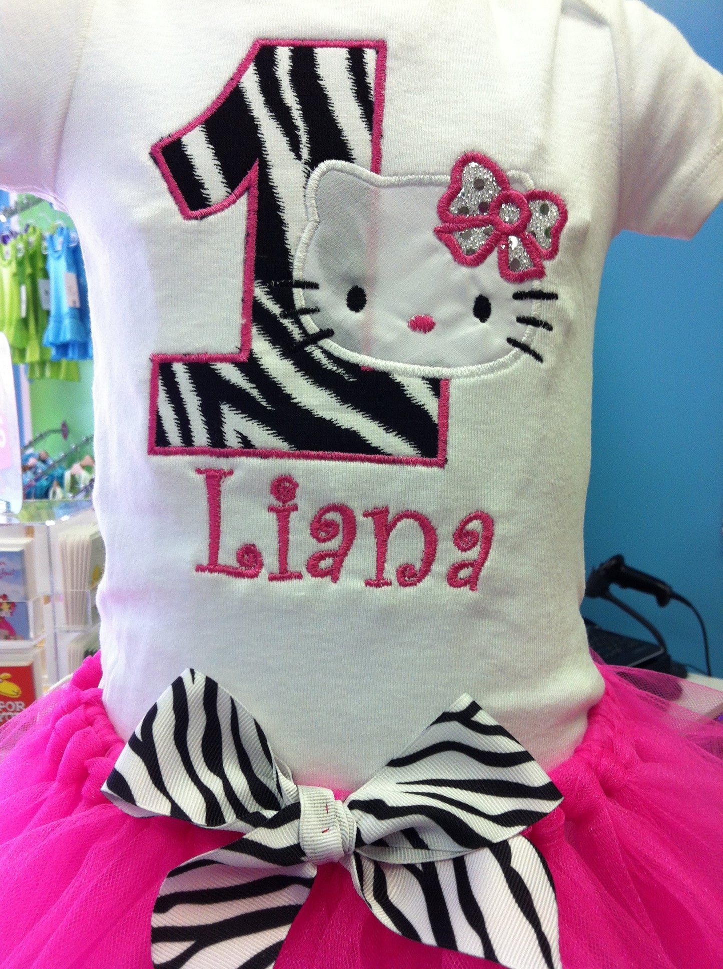 Kitty Hot Pink and Zebra Birthday TuTu Set