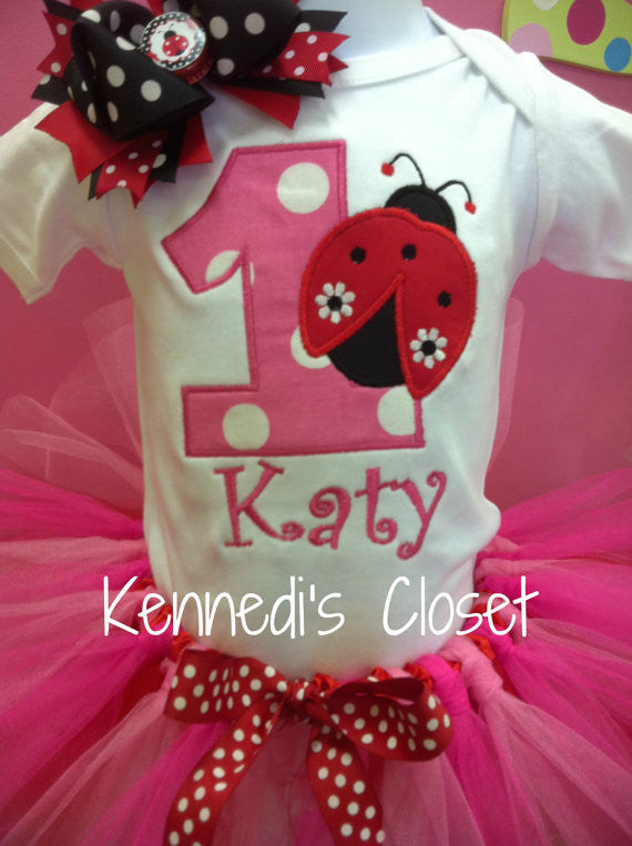 Ladybug Hot Pink and Red Birthday TuTu Set