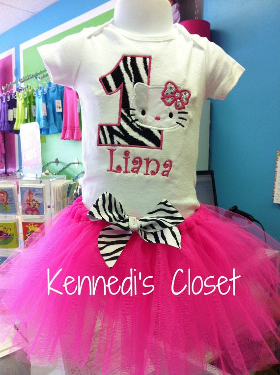 Kitty Hot Pink and Zebra Birthday TuTu Set