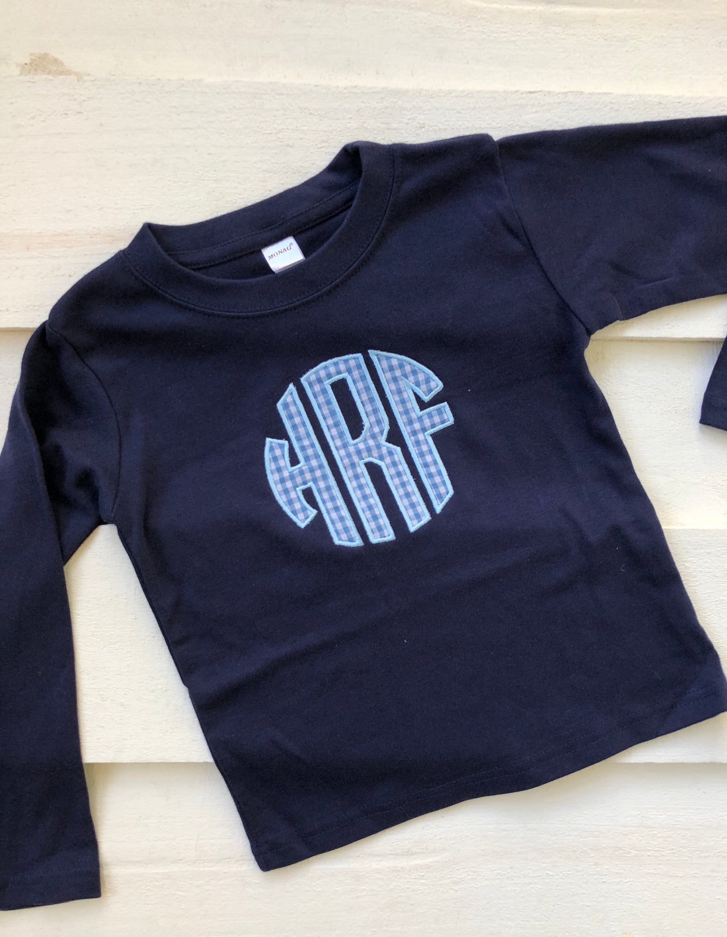 Boys Navy and blue gingham monogram