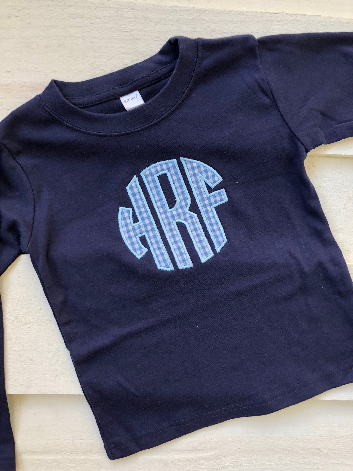 Boys Navy and blue gingham monogram