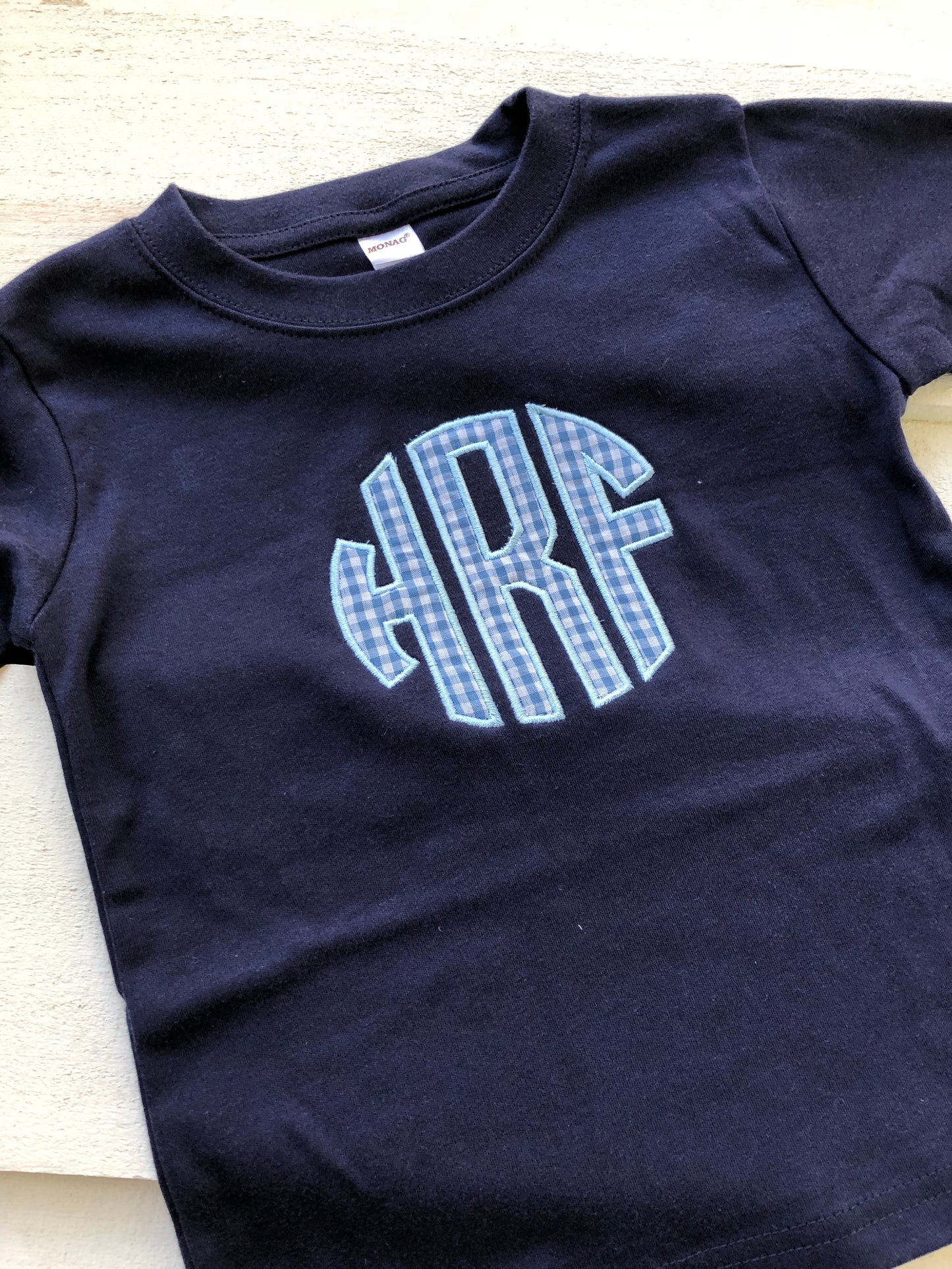 Boys Navy and blue gingham monogram