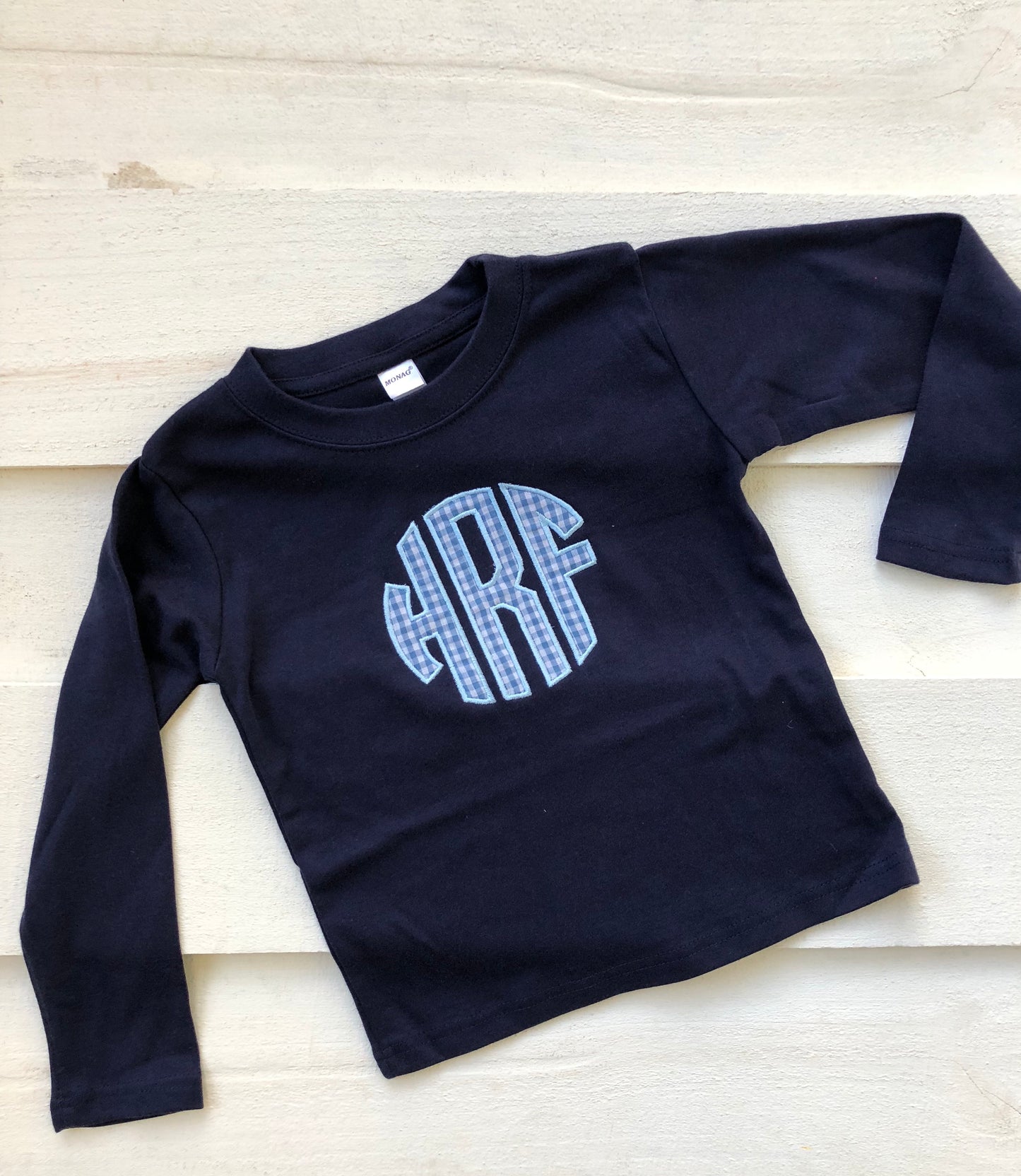 Boys Navy and blue gingham monogram