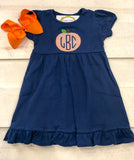 Pumpkin Seersucker Ruffle Dress