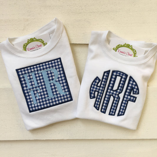 Boys gingham monogram shirt