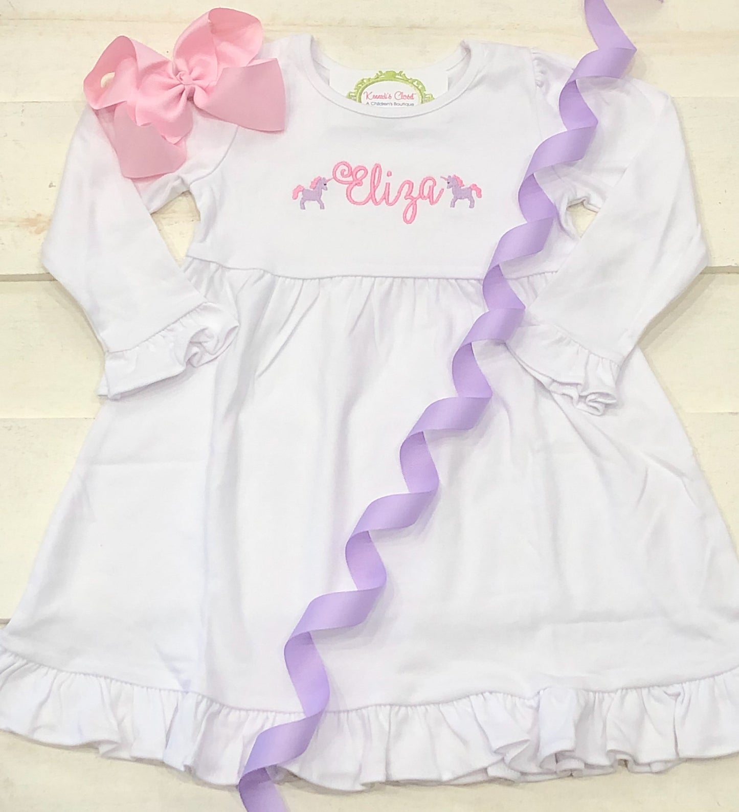 Girls Ruffle Monogram Unicorn Dress