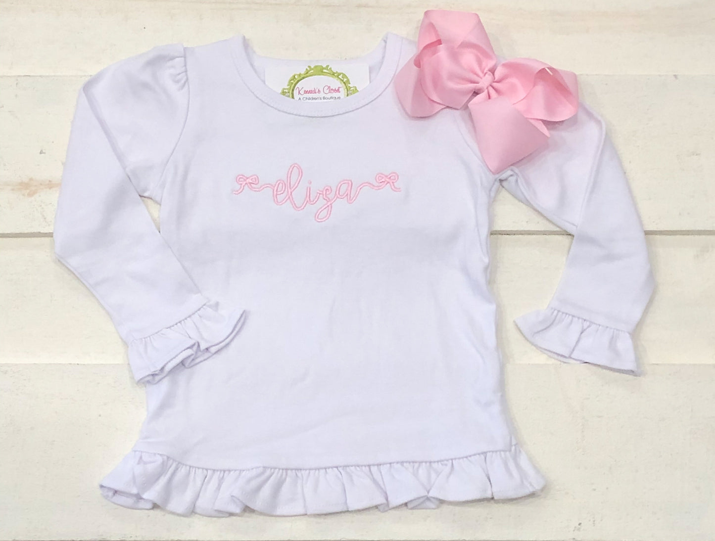 Girls Ruffle Bow Name Shirt