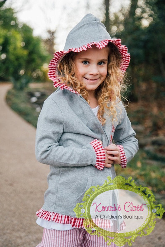 Girls Grey with PinkRuffle Jacket