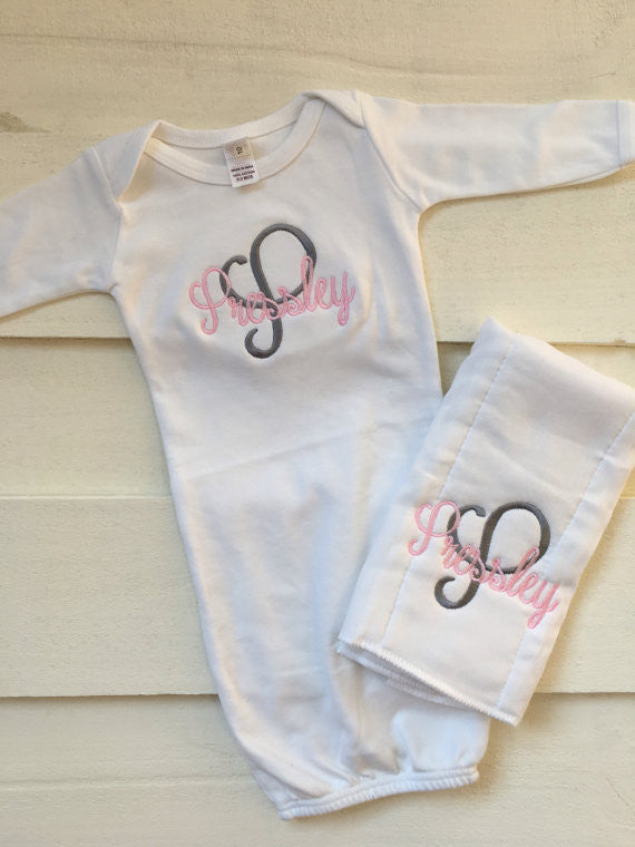 Layette Gown and Burp Cloth