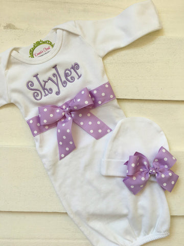 Baby Layette Gown & Bow Hat