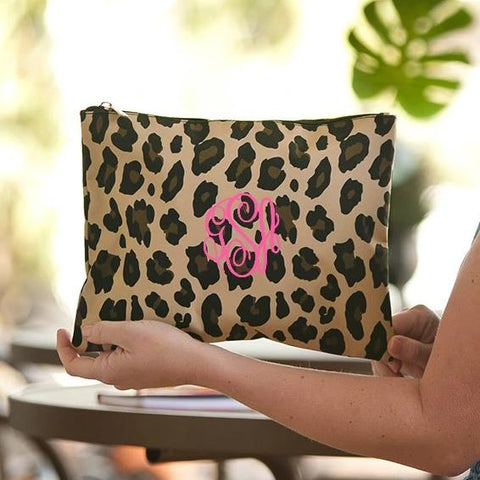 Personalized Leopard Zip Pouch Free Monogramming