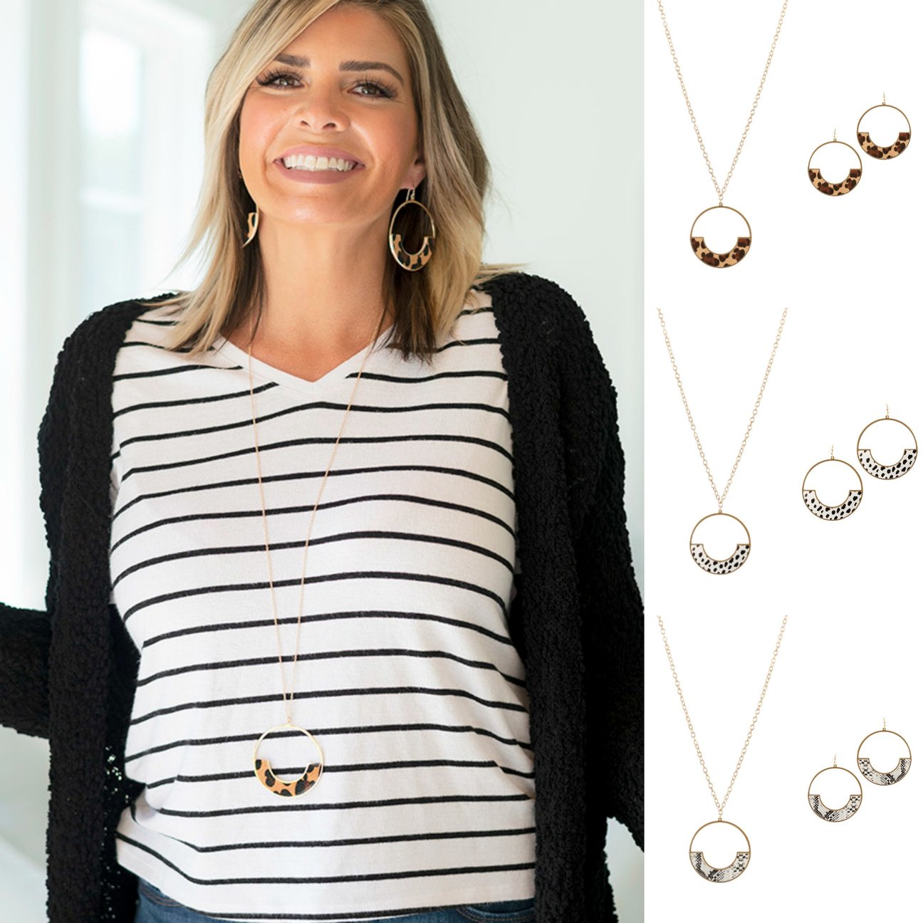 Animal Print Long Necklace and Earrings