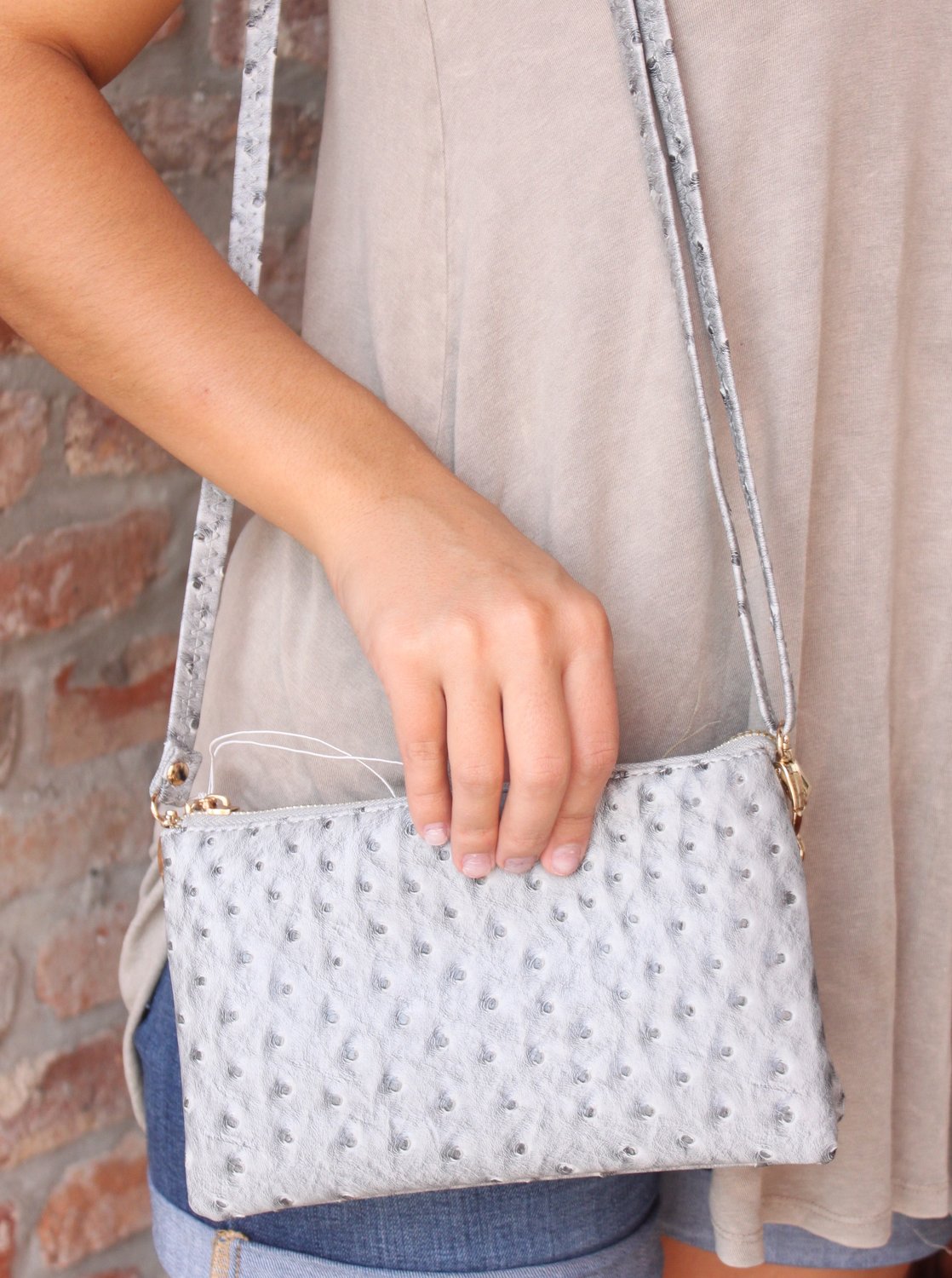 Monogrammed Clutch Ostrich Khaki