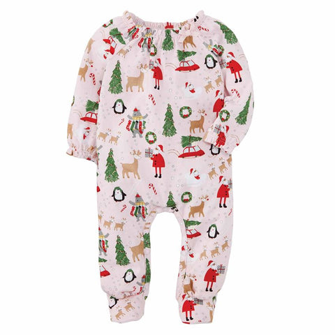Christmas Pajamas Santa Reindeer- Pink Girls Sleeper