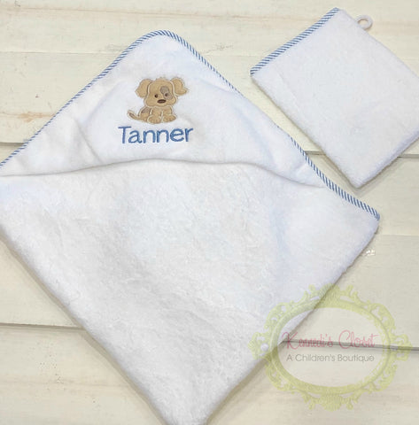 Puppy Hooded Towel and Wash Cloth Set